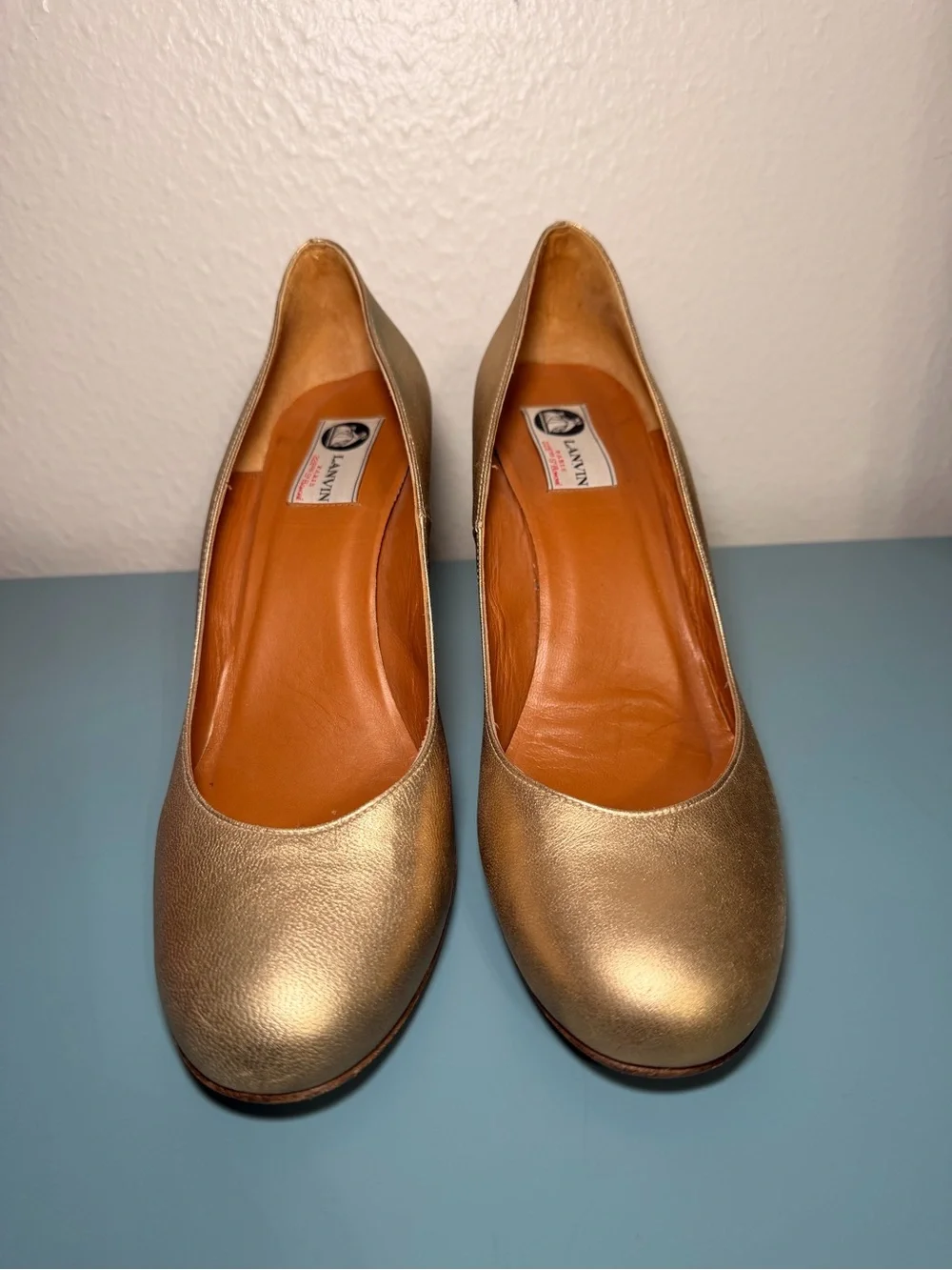 Lanvin Metallic Gold Wedge Espadrille Pumps